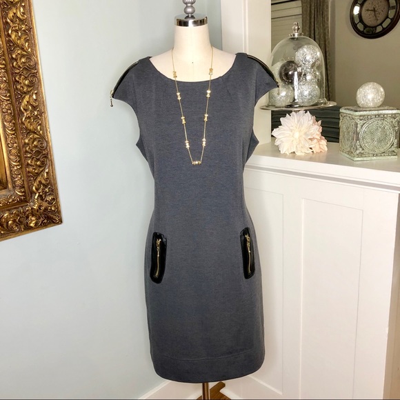 Jessica Howard Dresses & Skirts - Jessica Howard Gray Sheath Dress w Leather Trim